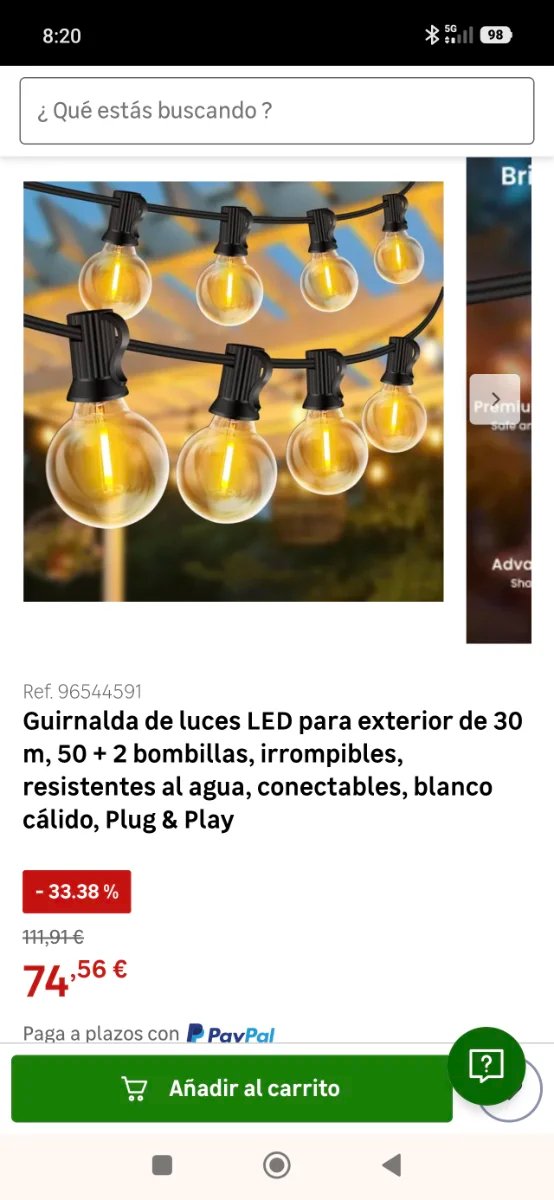 Guirnalda Luces Exterior 30M 50 Bombillas