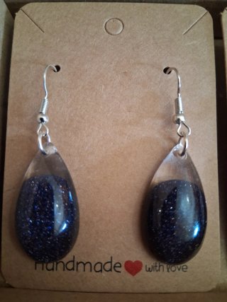 Pendientes Resina Azul Brillante Hechos a Mano