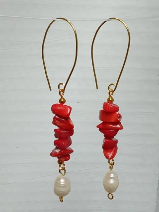 Pendientes Perlas Barrocas y Coral Rojo