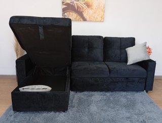 Sofá Cama PAU negro. Chaiselong. Cómodo. ¡OFERTA!