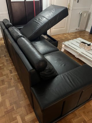 Sofá Cama Chaise Longue Negro Polipiel