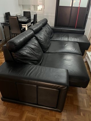 Sofá Cama Chaise Longue Negro Polipiel