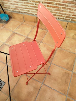 Conjunto mesa y sillas terraza madera y metal