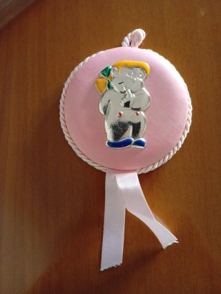 Medalla Cuna Bebé Niña Rosa en piel y  Plata