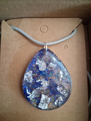 Colgante Resina Hecho a Mano Azul/Plata