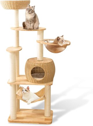 Torre para gatos de madera y mimbre