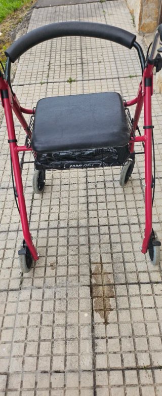 Andador rojo con asiento y cesta