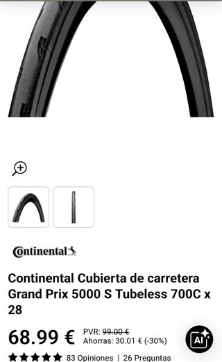 Cubierta Continental GP5000 S TR 700x28