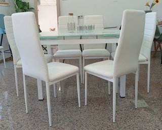 Mesa Extensible DT + 6 Sillas Blancas. ¡EN OFERTA!