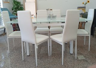 Mesa Extensible DT + 6 Sillas Blancas. ¡EN OFERTA!