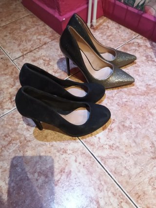 Zapatos de tacón mujer negros y dorados