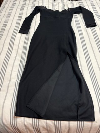 Vestido fiesta negro elástico manga larga