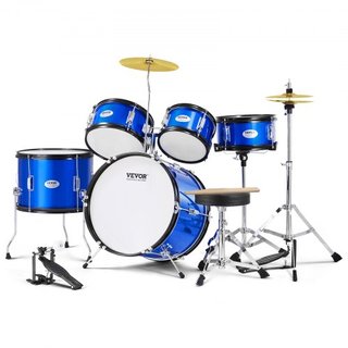 Juego de Batería para Niños, 5 Piezas, Juego de Batería Completo para Principiantes de 16 pulgadas con Bombo, Toms, Caja, Batería de Suelo, Trono Ajustable, Platillo, Pedal de Hi-Hat y Dos Pares d...