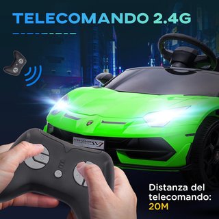 Coche Eléctrico para Niños de 12V 2 Motores Con Licencia Lamborghini, Coche Eléctrico para Niños Con Suspensiones, Control Remoto 2.4G, Faros, Claxon y Música, 3-5Km/H, Verde