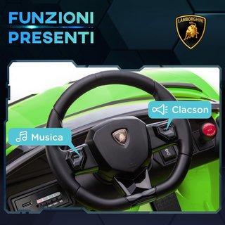 Coche Eléctrico para Niños de 12V 2 Motores Con Licencia Lamborghini, Coche Eléctrico para Niños Con Suspensiones, Control Remoto 2.4G, Faros, Claxon y Música, 3-5Km/H, Verde