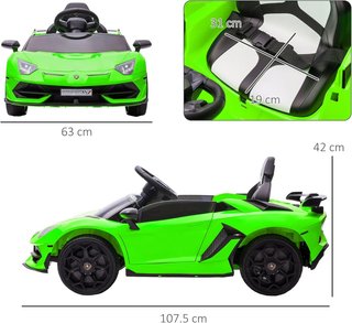 Coche Eléctrico para Niños de 12V 2 Motores Con Licencia Lamborghini, Coche Eléctrico para Niños Con Suspensiones, Control Remoto 2.4G, Faros, Claxon y Música, 3-5Km/H, Verde