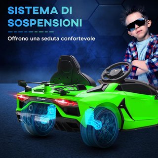 Coche Eléctrico para Niños de 12V 2 Motores Con Licencia Lamborghini, Coche Eléctrico para Niños Con Suspensiones, Control Remoto 2.4G, Faros, Claxon y Música, 3-5Km/H, Verde