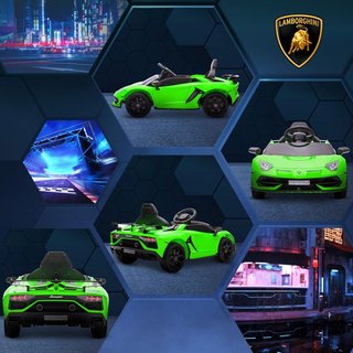 Coche Eléctrico para Niños de 12V 2 Motores Con Licencia Lamborghini, Coche Eléctrico para Niños Con Suspensiones, Control Remoto 2.4G, Faros, Claxon y Música, 3-5Km/H, Verde
