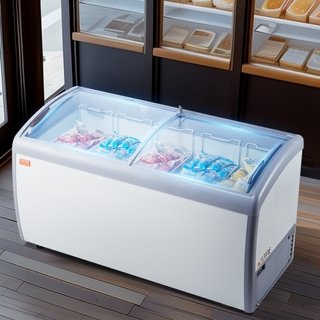 Vitrina de Helados Comercial, Congelador de Cofre de 460 L, Congelador Profundo Móvil con Tapa de Vidrio, Gabinete de Dipping de Gelato para Restaurante con 5 Cestas de Alambre, 2 Puertas de Vidri...