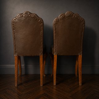 Pareja Sillas Inglesas Piel Circa 1940-1960