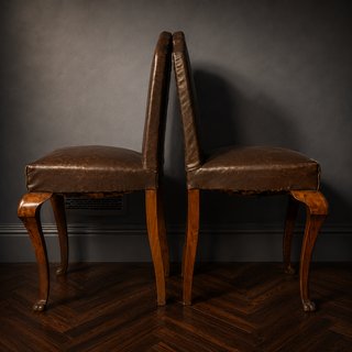Pareja Sillas Inglesas Piel Circa 1940-1960