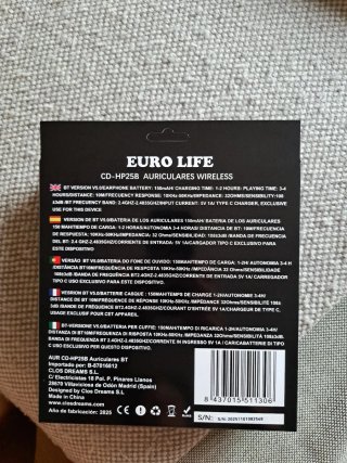Auriculares Bluetooth 5.0 Euro Life Negros