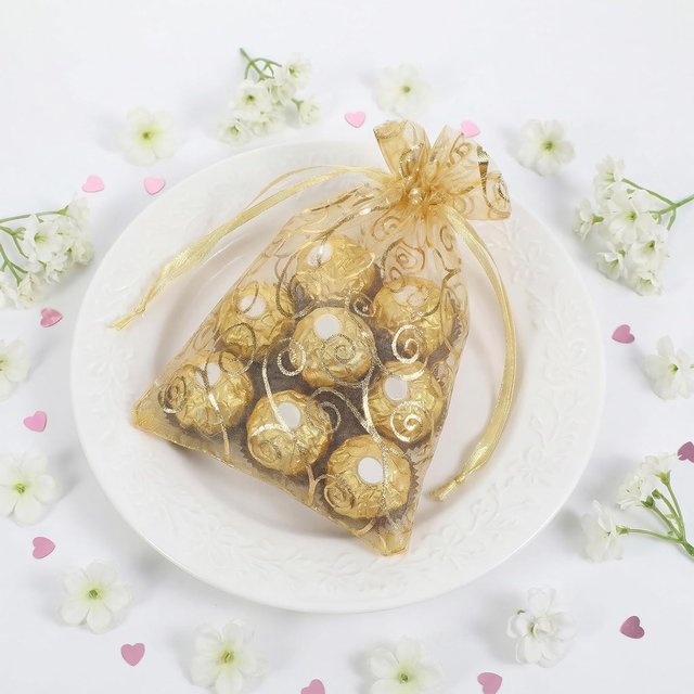 50 bolsas de organza doradas