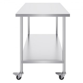Mesa de Trabajo de Acero Inoxidable 30 x 60 x 38 Pulgadas, con 4 Ruedas, 3 Niveles de Altura Ajustables, Mesa de Trabajo Pesada para Preparación de Alimentos en Cocina Comercial Restaurante, Plata