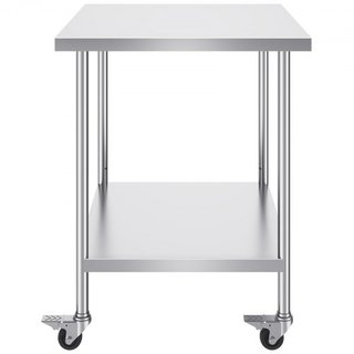 Mesa de Trabajo de Acero Inoxidable 30 x 36 x 38 Pulgadas, con 4 Ruedas, 3 Niveles de Altura Ajustables, Mesa de Trabajo Pesada para Preparación de Alimentos en Cocina Comercial Restaurante, Plata