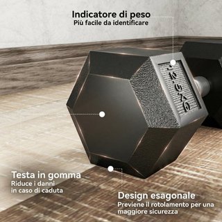 Set di Manubri Palestra da 2x12.5 kg Esagonale, Pe