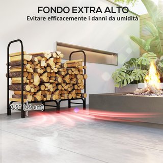 Portalegna De Exterior De Metal Con Cubierta Impermeable Y Ajustable, Leñera De Interior Con Bolsa De Tela, 120X36X99 Cm, Negro
