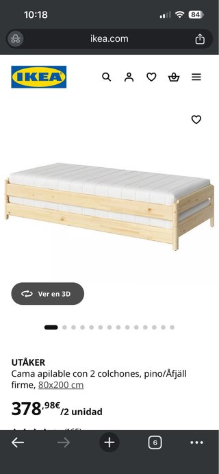 Cama doble IKEA UTÅKER 80/160+colchones. Badalona