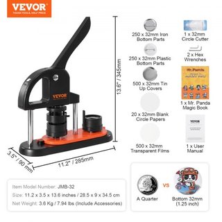 Máquina de Hacer Botones, Fabricante de Pines de 1.25 pulgadas/32mm, Kit de Prensa de Botones Sin Instalación, Suministros para Hacer Botones DIY para Niños con 500 piezas de Partes de Botón, Cort...
