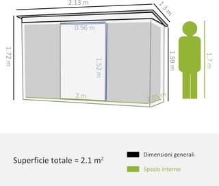 Caseta de Jardín de Acero con Techo Inclinado, Doble Puerta Corredera y Ventilaciones, 213X130X173 Cm, Verde