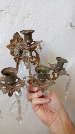 Aplique de pared antiguo dorado con cristales
