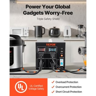 Convertidor de Voltaje Transformador, 2000VA, Transformador Pesado de Paso Arriba/Abajo, Convierte de 110 Voltios a 220 Voltios y de 220 Voltios a 110 Voltios, con Salida US Salida EU Puerto USB 5...