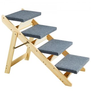 Escaleras para Mascotas de Madera/Pasos para Mascotas, Escalera de Perro Plegable 2 en 1 para Camas, Sofás y Coches, Escaleras y Rampa para Perros con 4 Pasos para Mascotas Pequeñas, Medianas y Gr...