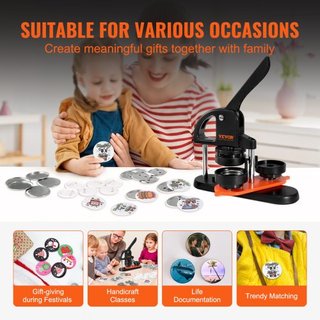 Máquina de Hacer Botones, Fabricante de Pines de 2.28 pulgadas/58mm, Kit de Prensa de Insignias Sin Instalación, Suministros para Hacer Botones DIY para Niños con 500 piezas de Partes de Botón, Co...
