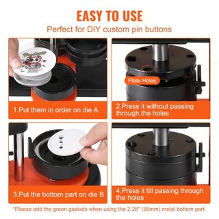 Máquina de Hacer Botones, Fabricante de Pines de 2.28 pulgadas/58mm, Kit de Prensa de Insignias Sin Instalación, Suministros para Hacer Botones DIY para Niños con 500 piezas de Partes de Botón, Co...