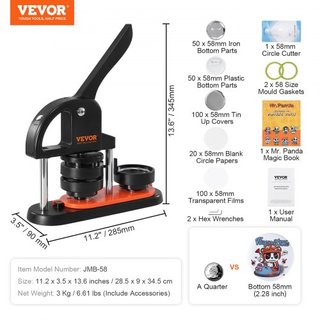 Máquina de Hacer Botones, Fabricante de Pines de 2.28 pulgadas/58mm, Kit de Prensa de Insignias Sin Instalación, Suministros para Hacer Botones DIY para Niños con 500 piezas de Partes de Botón, Co...