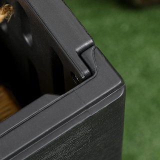 Baúl De Exterior De 366L Efecto Madera Con Tapa De Doble Palanca, 2 Asas Y 2 Ruedas, Cofre Contenedor De Exterior De Plástico, 122.4X62X64.5 Cm, Negro