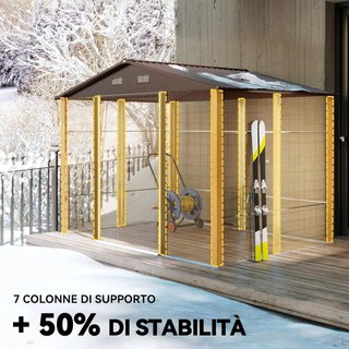 Caseta De Jardín 4.84M² De Acero Galvanizado Con Orificios De Drenaje, Ventilaciones, Cobertizo Para Herramientas Con Techo Inclinado, Doble Puerta Corredera Bloqueable, Diseño Efecto Madera, Marrón