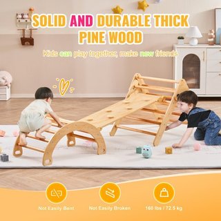 Conjunto de Triángulo Pikler, Juguetes de Escalada para Niños de 5 en 1, Parque Infantil Interior, Conjunto de Escalada Montessori con Triángulo, Rampa y Arco, Gimnasio de Escalada de Madera de Gr...