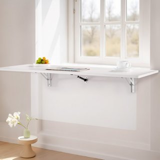 Mesa Plegable Montada en la Pared, Mesa de Montaje en la Pared de 43.3 x 18 pulgadas, Escritorio Flotante con Soporte de Hierro, Escritorio Plegable para Espacios Pequeños, Oficina en Casa, Comedo...