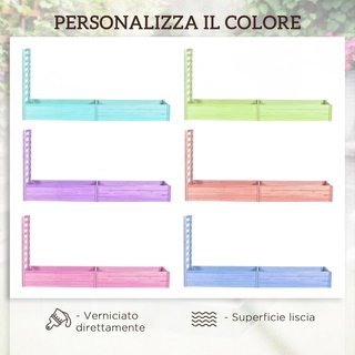 Cama para Huerto Elevado de Exterior en Madera de Abeto con 2 Fondo Abierto y Enrejado, Jardín con Enrejado para Plantas Trepadoras, para Flores, Plantas, 230X60X110 Cm, Color Madera