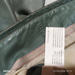 Chaqueta de piel azul verdoso