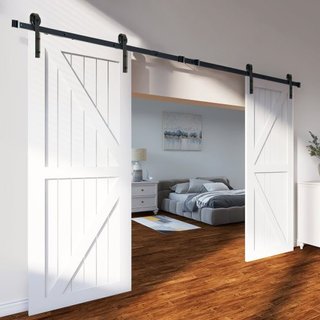 Kit de Hardware para Puerta de Granero Deslizante de 243.8 cm, Kit de Pista de Puerta de Granero de 149.7 kg para Puertas Dobles, Acomoda Ancho Total de 112-131 cm y Paneles de Puerta de 3.3-4.6 c...