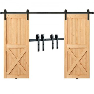 Kit de Hardware para Puerta de Granero Deslizante de 243.8 cm, Kit de Pista de Puerta de Granero de 149.7 kg para Puertas Dobles, Acomoda Ancho Total de 112-131 cm y Paneles de Puerta de 3.3-4.6 c...