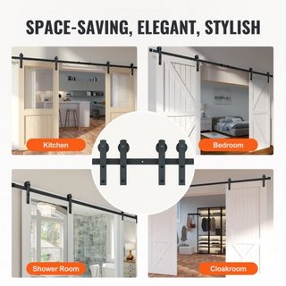 Kit de Hardware para Puerta de Granero Deslizante de 243.8 cm, Kit de Pista de Puerta de Granero de 149.7 kg para Puertas Dobles, Acomoda Ancho Total de 112-131 cm y Paneles de Puerta de 3.3-4.6 c...