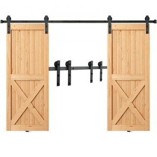 Kit de Hardware para Puerta de Granero Deslizante de 243.8 cm, Kit de Pista de Puerta de Granero de 149.7 kg para Puertas Dobles, Acomoda Ancho Total de 112-131 cm y Paneles de Puerta de 3.3-4.6 c...